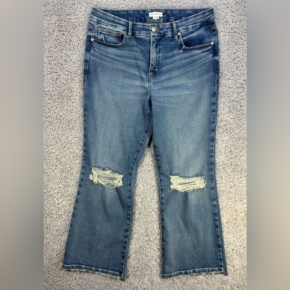 Good American Jeans Womens 14 Good Legs Plus Crop Mini Boot High Rise Raw Hem